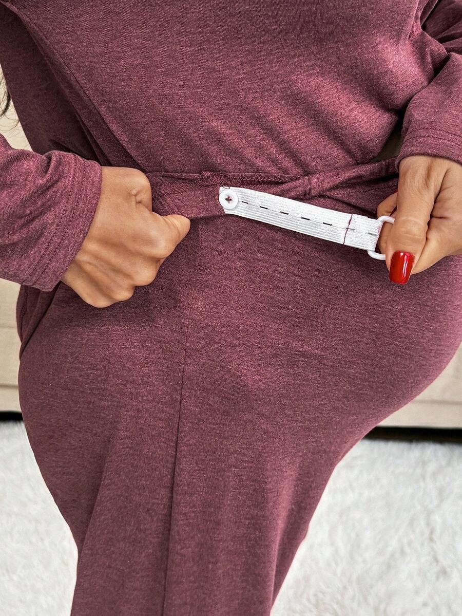 Green Maternity 2-Piece Lounge Set - V-Neck Long Sleeve Top and Pants Pajama Set - Soft Casual Maternity Sleepwear for Spring and Fall