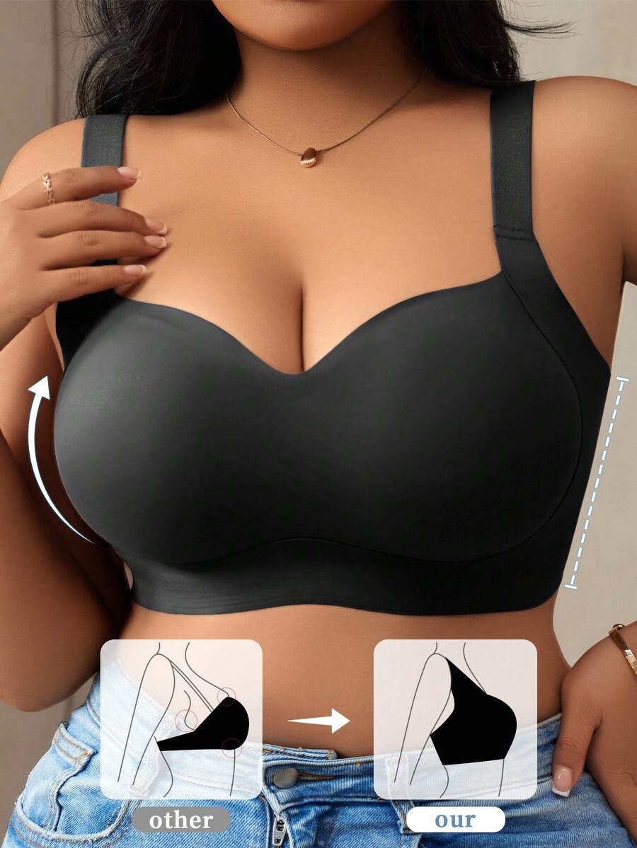 Women's Plus Size Seamless Padded Wireless Bra - Gray Lift & Support Bralette
