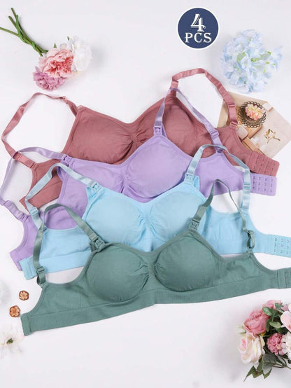 4PCS Maternity Nursing Bras Set Women Simple Solid Color Comfortable Breastfeeding Support Bra Set