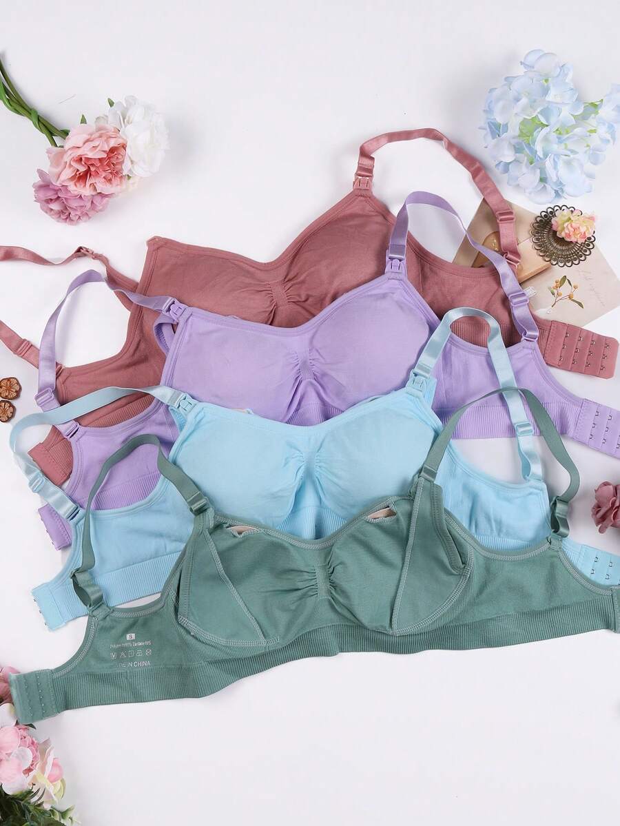 4PCS Maternity Nursing Bras Set Women Simple Solid Color Comfortable Breastfeeding Support Bra Set