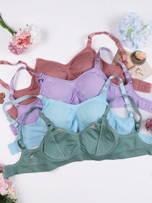 4PCS Maternity Nursing Bras Set Women Simple Solid Color Comfortable Breastfeeding Support Bra Set