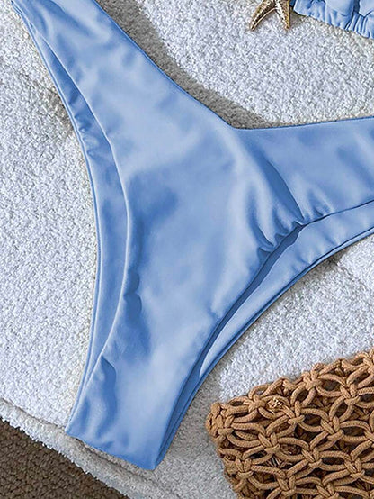 Swim Vcay Women's Solid Color Spaghetti Strap Metal Decor Sexy Bikini Set, Summer