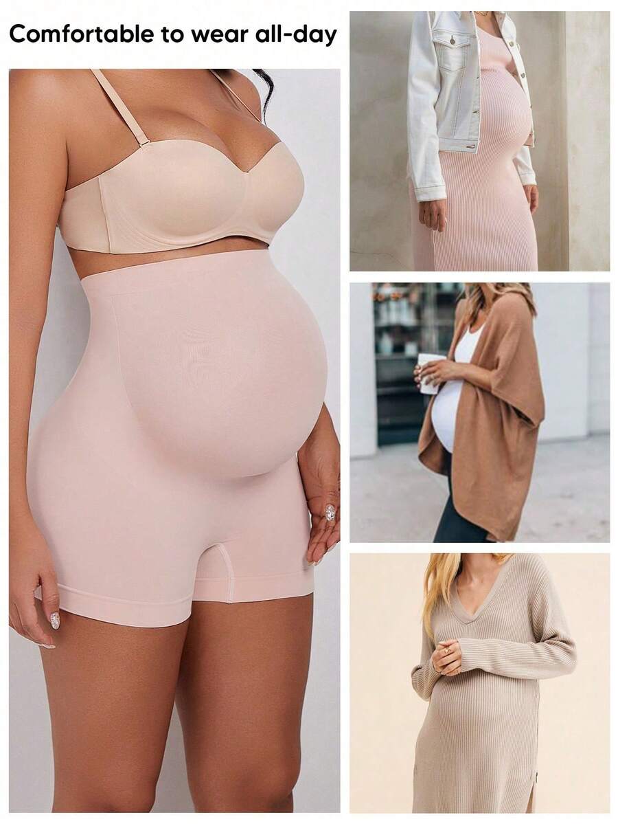 Women's High Waisted Maternity Belly Support Shorts With Expandable Belly Panel