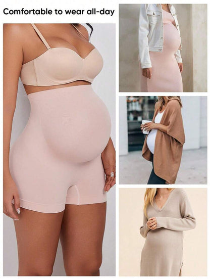 Women's High Waisted Maternity Belly Support Shorts With Expandable Belly Panel