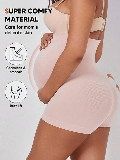 Women's High Waisted Maternity Belly Support Shorts With Expandable Belly Panel
