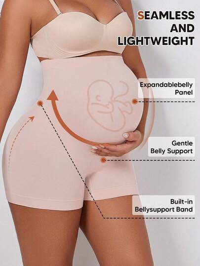 Women's High Waisted Maternity Belly Support Shorts With Expandable Belly Panel