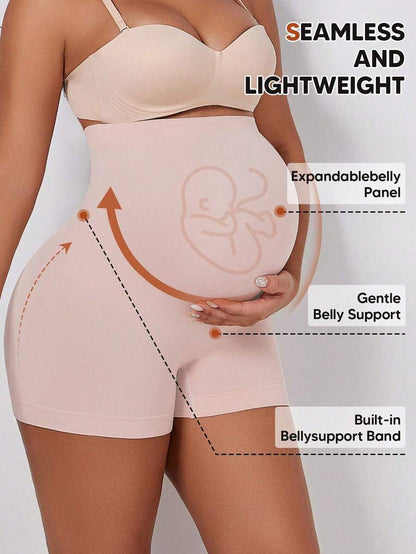 Women's High Waisted Maternity Belly Support Shorts With Expandable Belly Panel