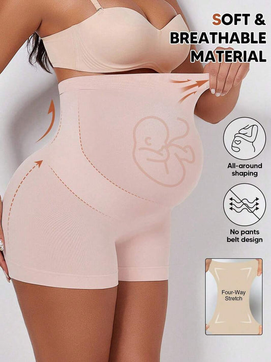Women's High Waisted Maternity Belly Support Shorts With Expandable Belly Panel