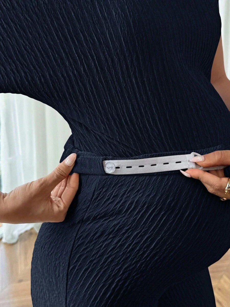 Maternity Asymmetrical Neck Batwing Sleeve T-Shirt and Long Pants Set Navy Blue Slim Fit Home Loungewear 2 Piece Outfit