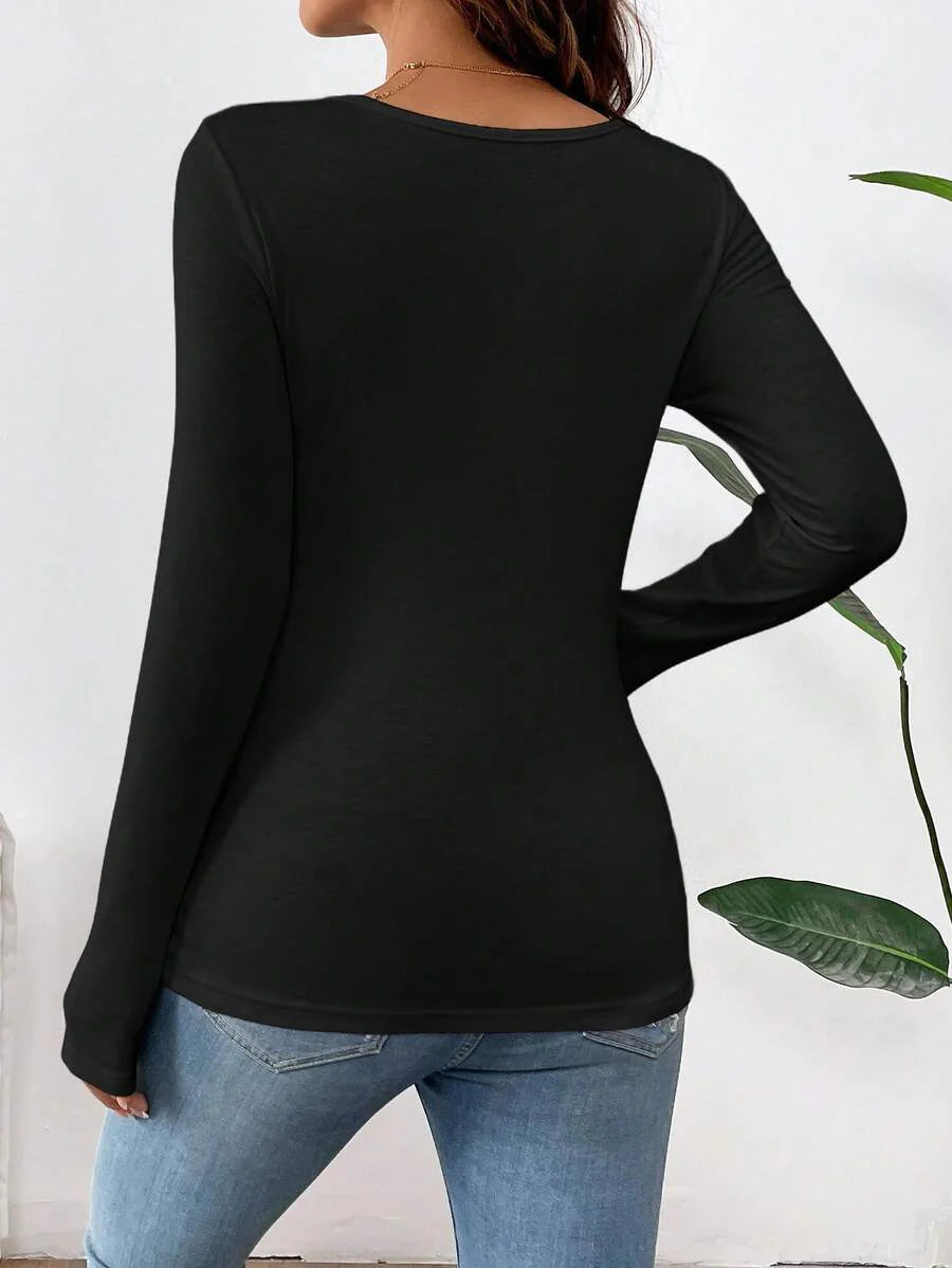1 pc Maternity Long Sleeve Nursing T-Shirt – Solid Color Round Neck Breastfeeding Top