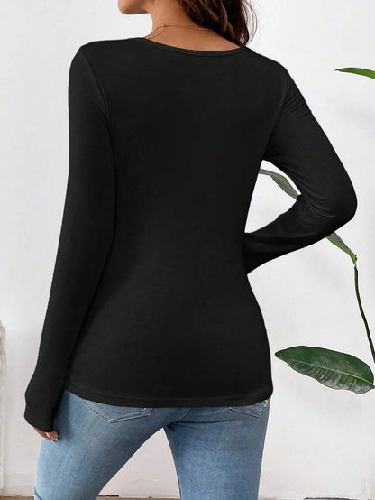 1 pc Maternity Long Sleeve Nursing T-Shirt – Solid Color Round Neck Breastfeeding Top