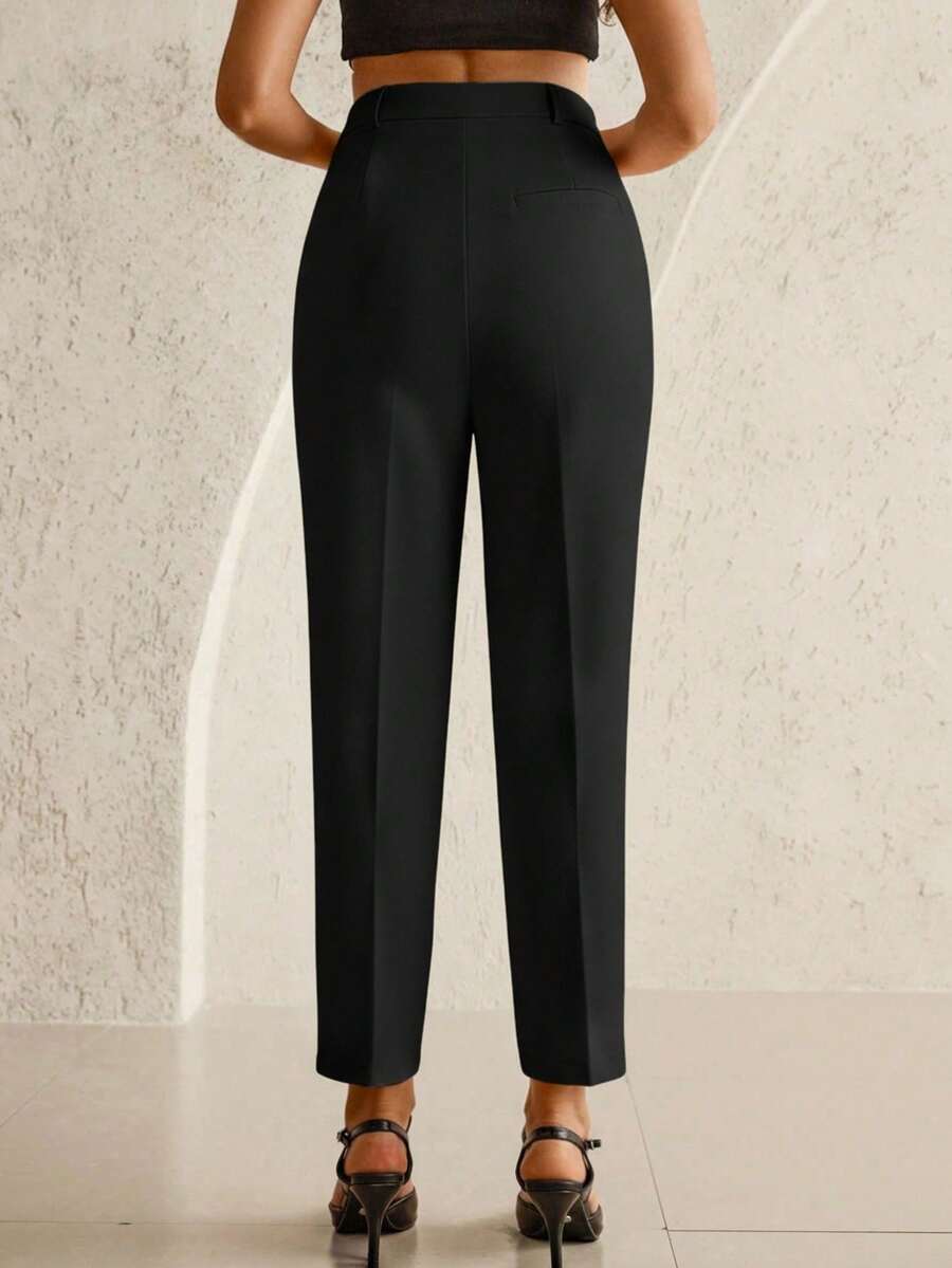 Maternity Tailored Office Pants - Adjustable Waist, Belly Support, Cropped, Black