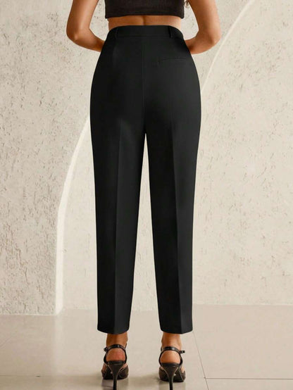Maternity Tailored Office Pants - Adjustable Waist, Belly Support, Cropped, Black