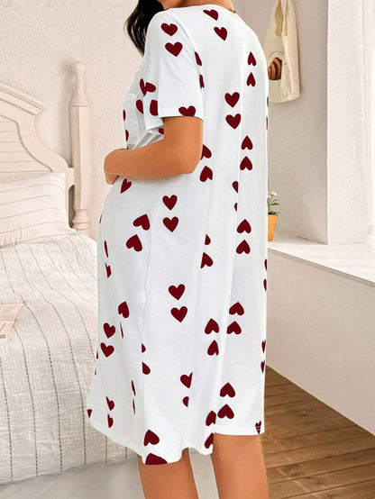 Maternity Heart Print Nightgown Women Loungewear Comfortable Pregnancy Sleepwear Dress
