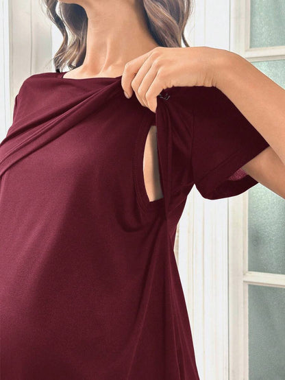 Maternity Heart Print Pajama Set Women Soft Milk Silk Sleepwear Loungewear