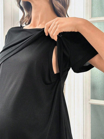 Maternity Heart Print Pajama Set Women Soft Milk Silk Sleepwear Loungewear