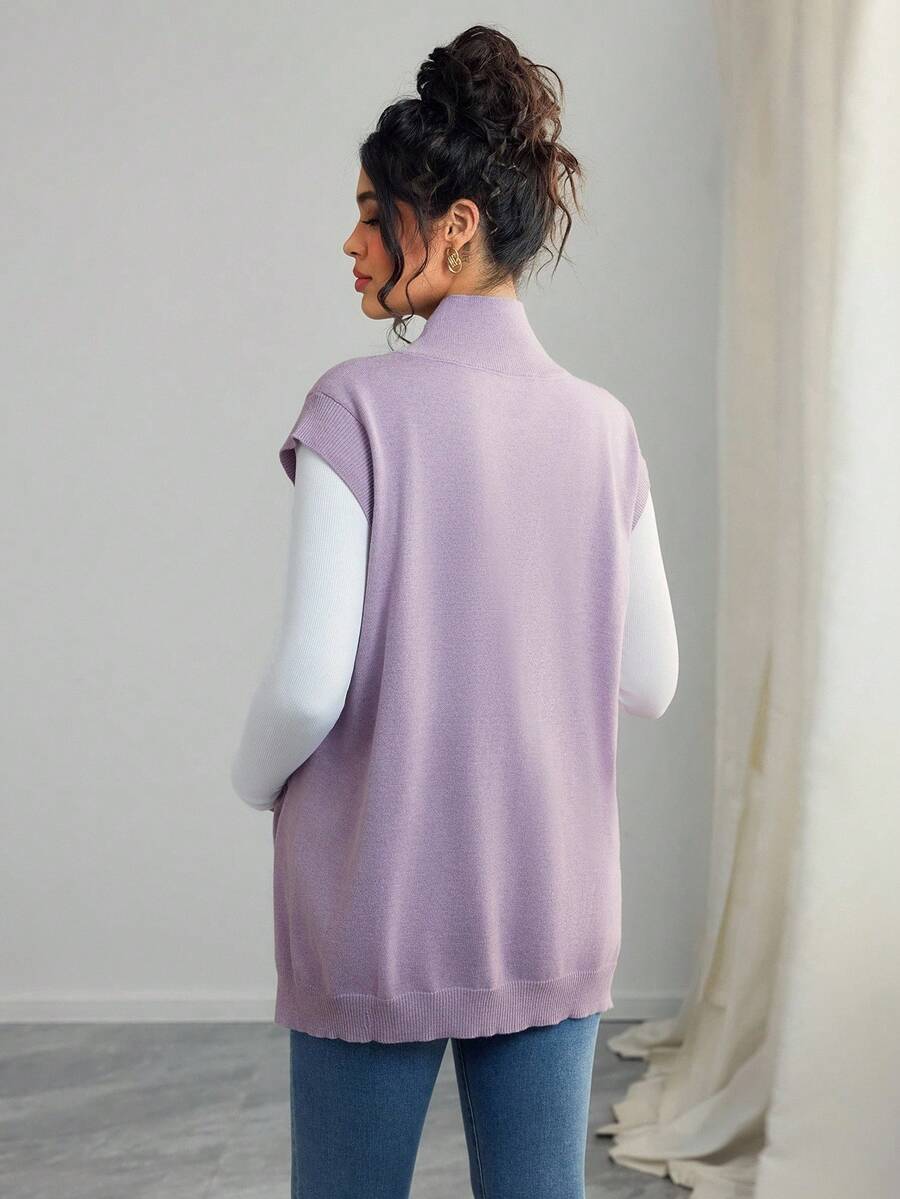 Women's Maternity Loose Knitted Sweater with Side Slit - Casual Autumn Pullover