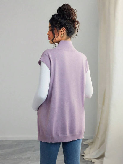 Women's Maternity Loose Knitted Sweater with Side Slit - Casual Autumn Pullover