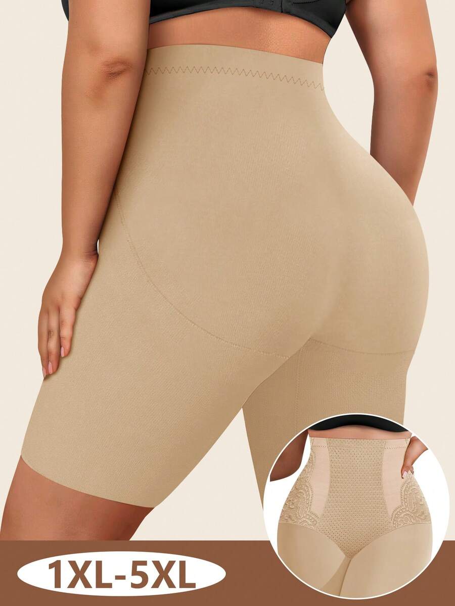Plus Size High Waist Lace Shapewear Panties - Tummy Control & Butt Lift