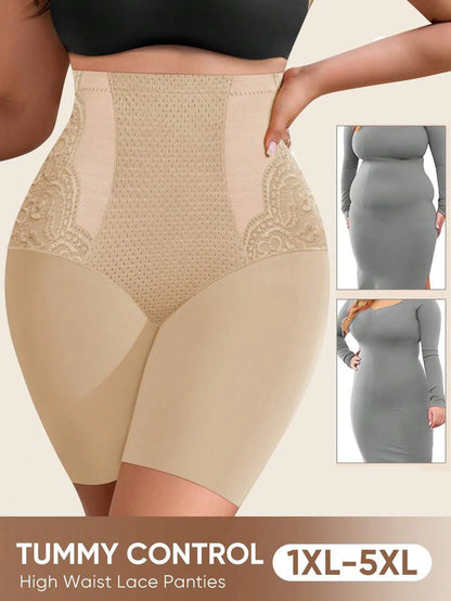 Plus Size High Waist Lace Shapewear Panties - Tummy Control & Butt Lift