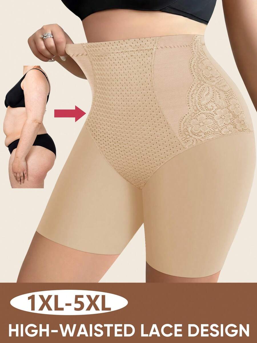 Plus Size High Waist Lace Shapewear Panties - Tummy Control & Butt Lift