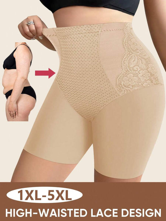 Plus Size High Waist Lace Shapewear Panties - Tummy Control & Butt Lift