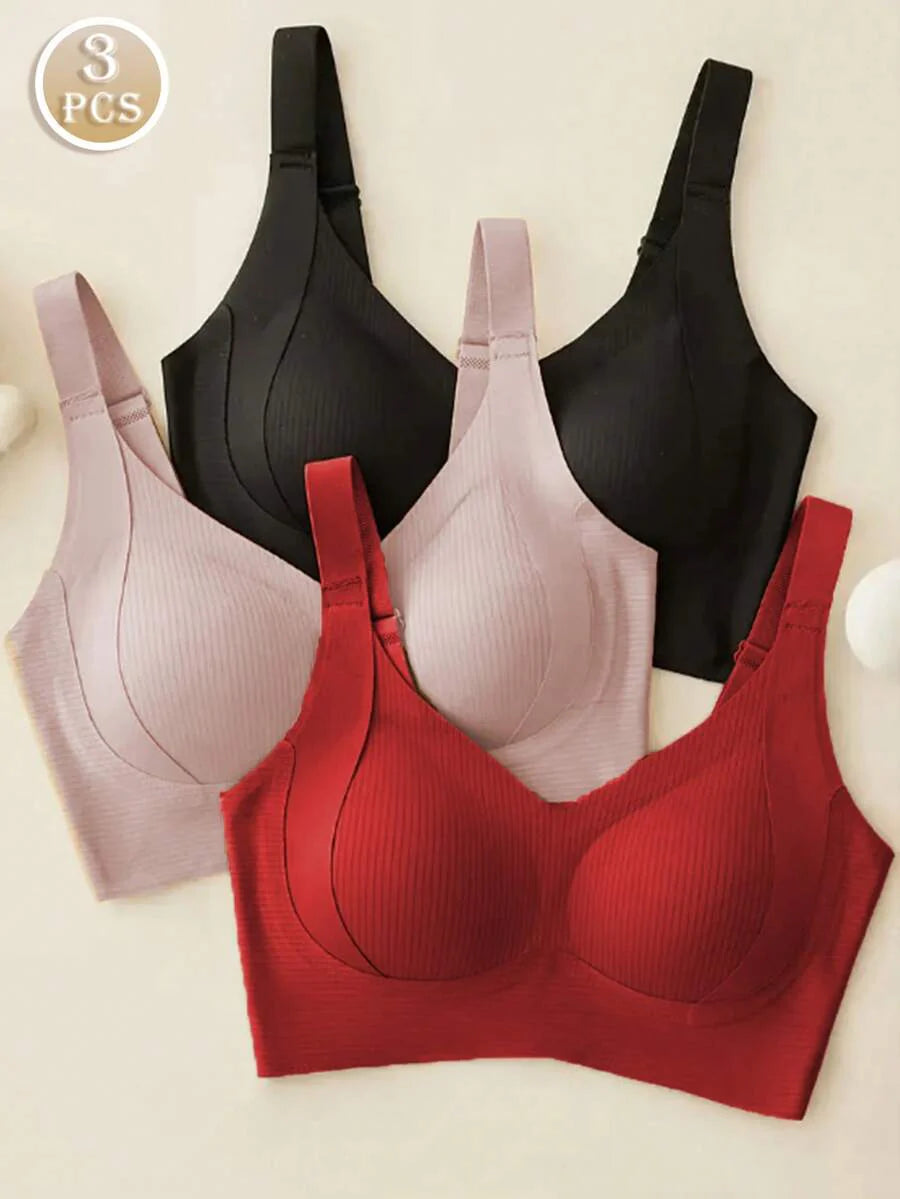 Maternity Nursing Sports Bra 3 Pack - Seamless Wireless Full Coverage Lift Support Ribbed