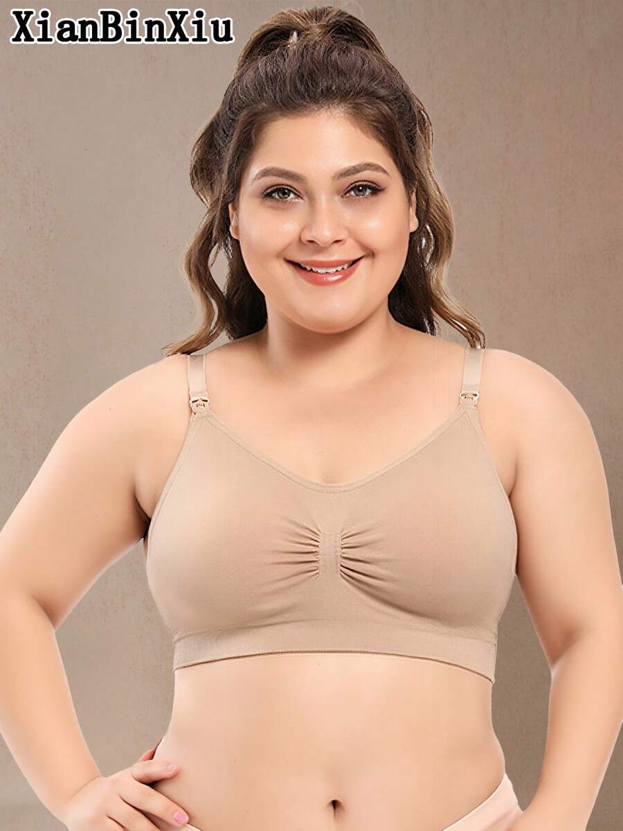 Plus Size Front Opening Nursing Bra - Double Layer Seamless Postpartum Care