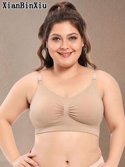 Plus Size Front Opening Nursing Bra - Double Layer Seamless Postpartum Care
