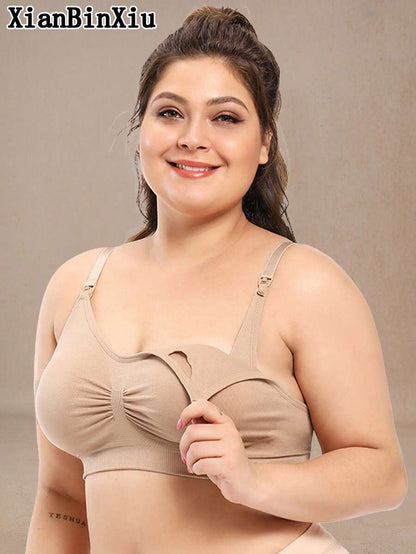 Plus Size Front Opening Nursing Bra - Double Layer Seamless Postpartum Care