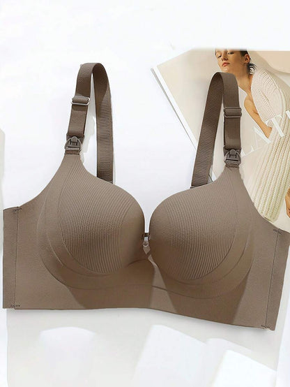 Maternity Nursing Bra 2 Pack - Seamless Soft Support Push Up Lift Anti Sagging, Brown Apricot