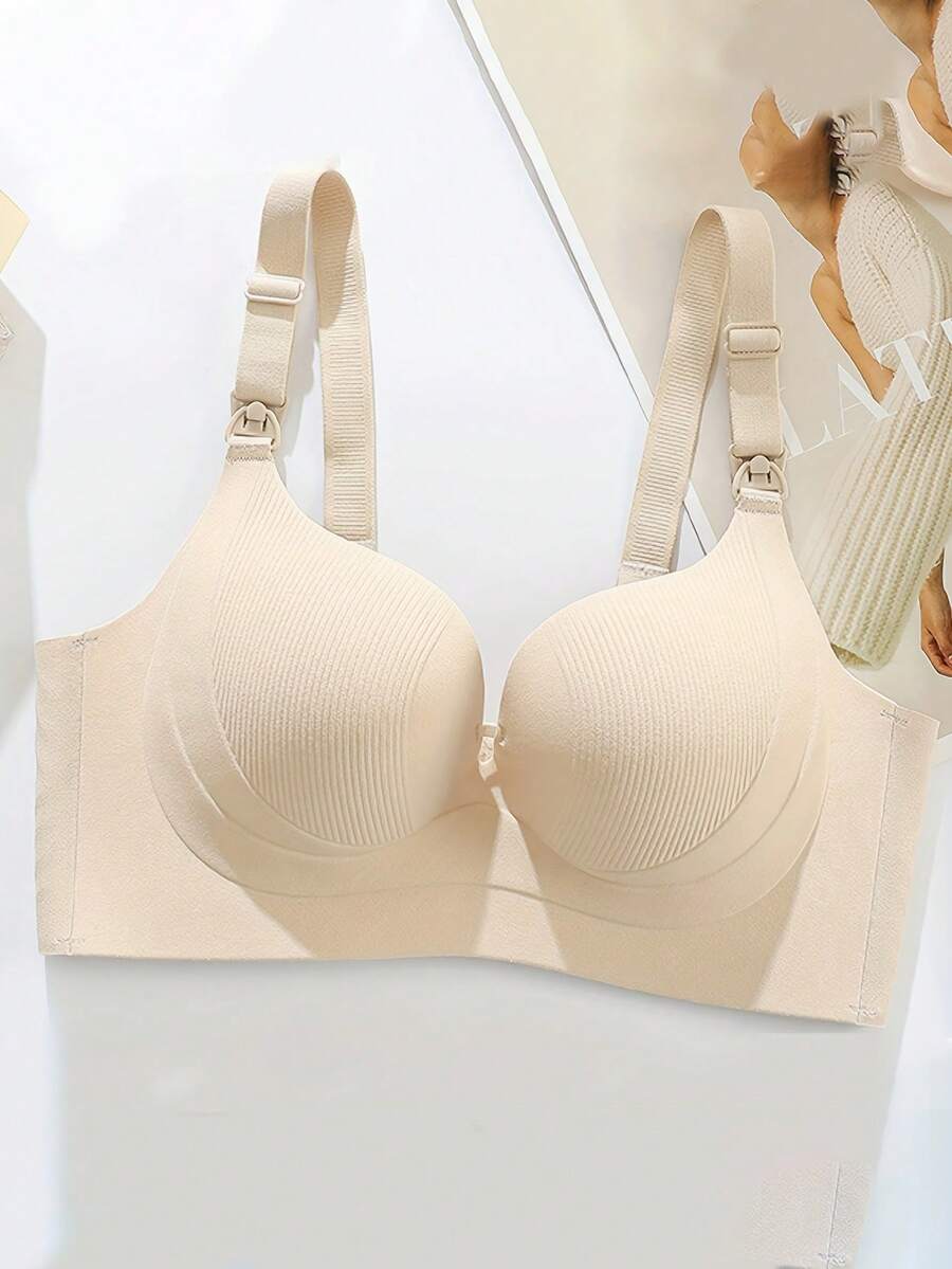 Maternity Nursing Bra 2 Pack - Seamless Soft Support Push Up Lift Anti Sagging, Brown Apricot