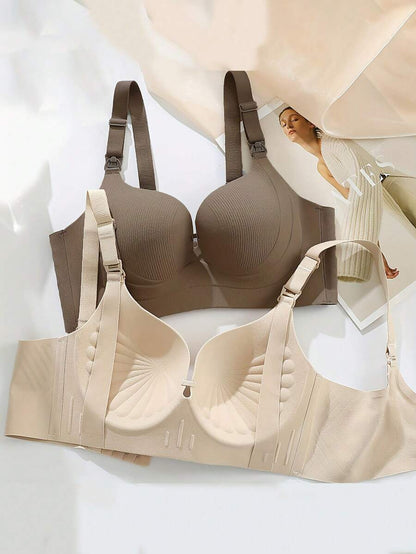 Maternity Nursing Bra 2 Pack - Seamless Soft Support Push Up Lift Anti Sagging, Brown Apricot
