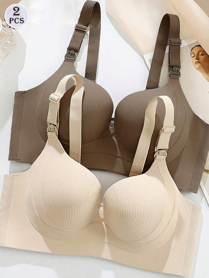 Maternity Nursing Bra 2 Pack - Seamless Soft Support Push Up Lift Anti Sagging, Brown Apricot