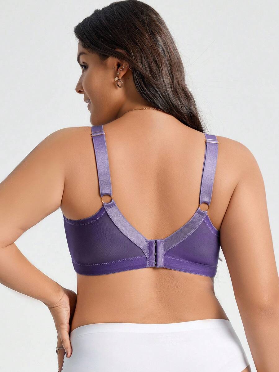Plus Size Elegant Floral Embroidery Underwire Bra
