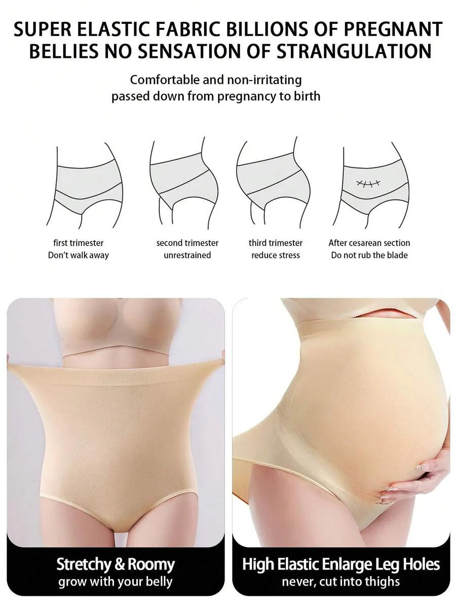 5PCS Maternity Solid Color High Waist Panties Soft Comfortable Stretch Pregnancy Underwear for Mothers