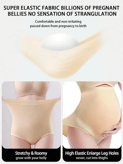 5PCS Maternity Solid Color High Waist Panties Soft Comfortable Stretch Pregnancy Underwear for Mothers