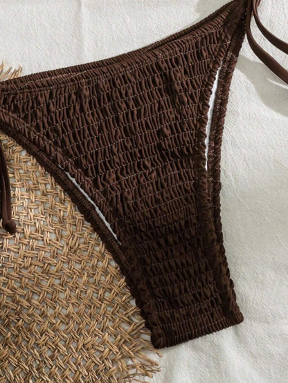 Swim Vcay Solid Color Texture Split Bikini Set, Vacation Beach For Summer