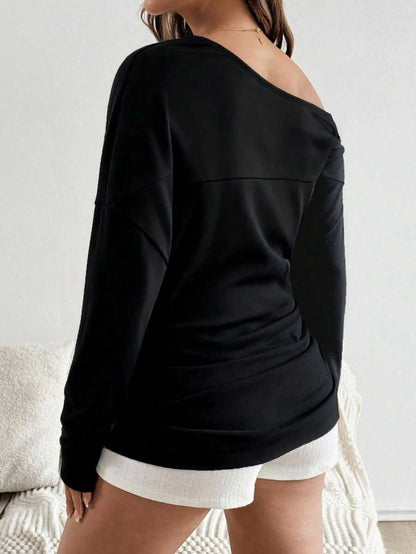 Women's Grey Asymmetrical Neck Long Sleeve Maternity Pullover - Loose Fit Pleated Fall Sweatshirt - Soft Knitted Maternity Top