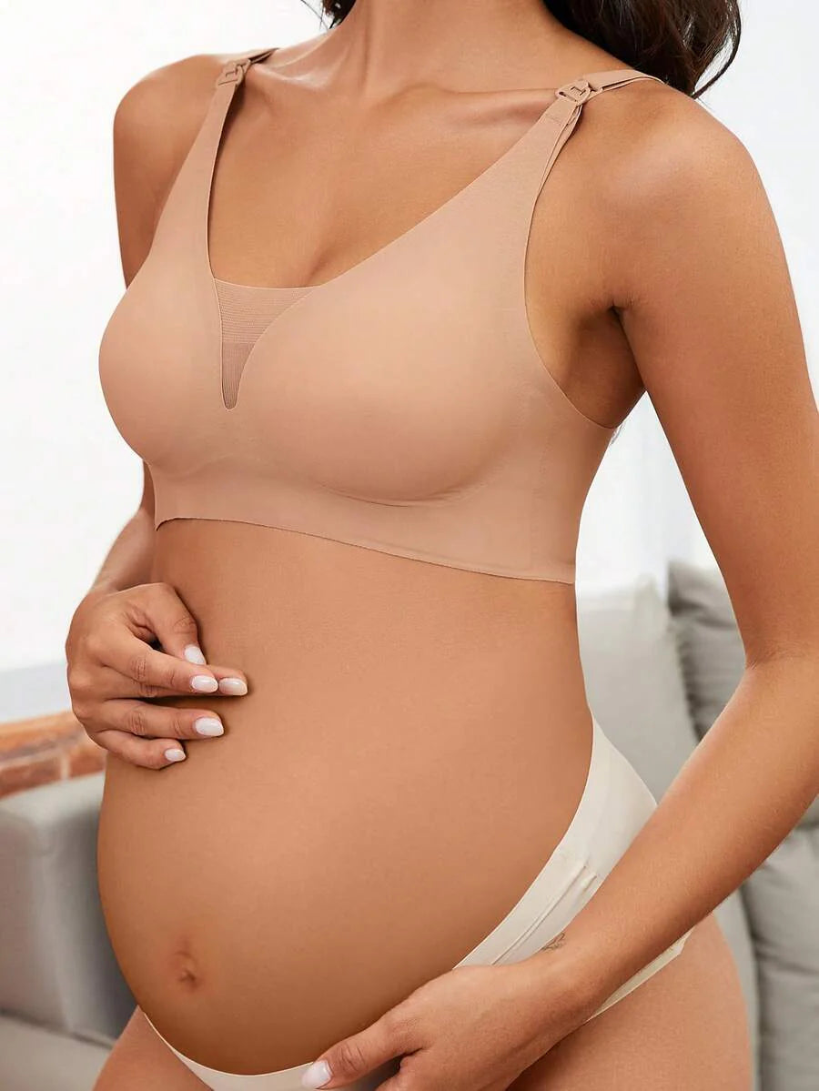 Maternity Nursing Bra Set 3 Pack - Seamless Front Clasp Deep V Neck Breastfeeding, All Season