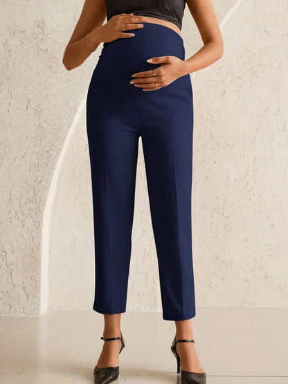 Maternity Tailored Office Pants - Adjustable Waist, Belly Support, Cropped, Black