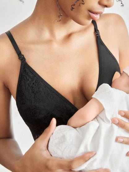 Maternity Lace Nursing Bra Women Sexy Solid Color Comfortable Breastfeeding Lingerie Support Bra