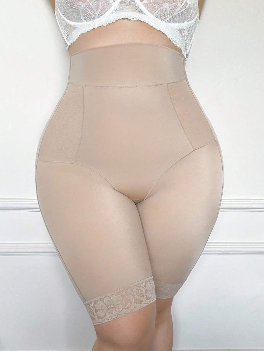 Plus Size High Waist Mid-Thigh Shapewear Shorts - Support Waistband Design