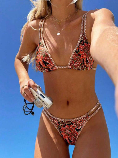 Swim Vcay Women's Summer Beach Floral Print Sexy Bikini Set