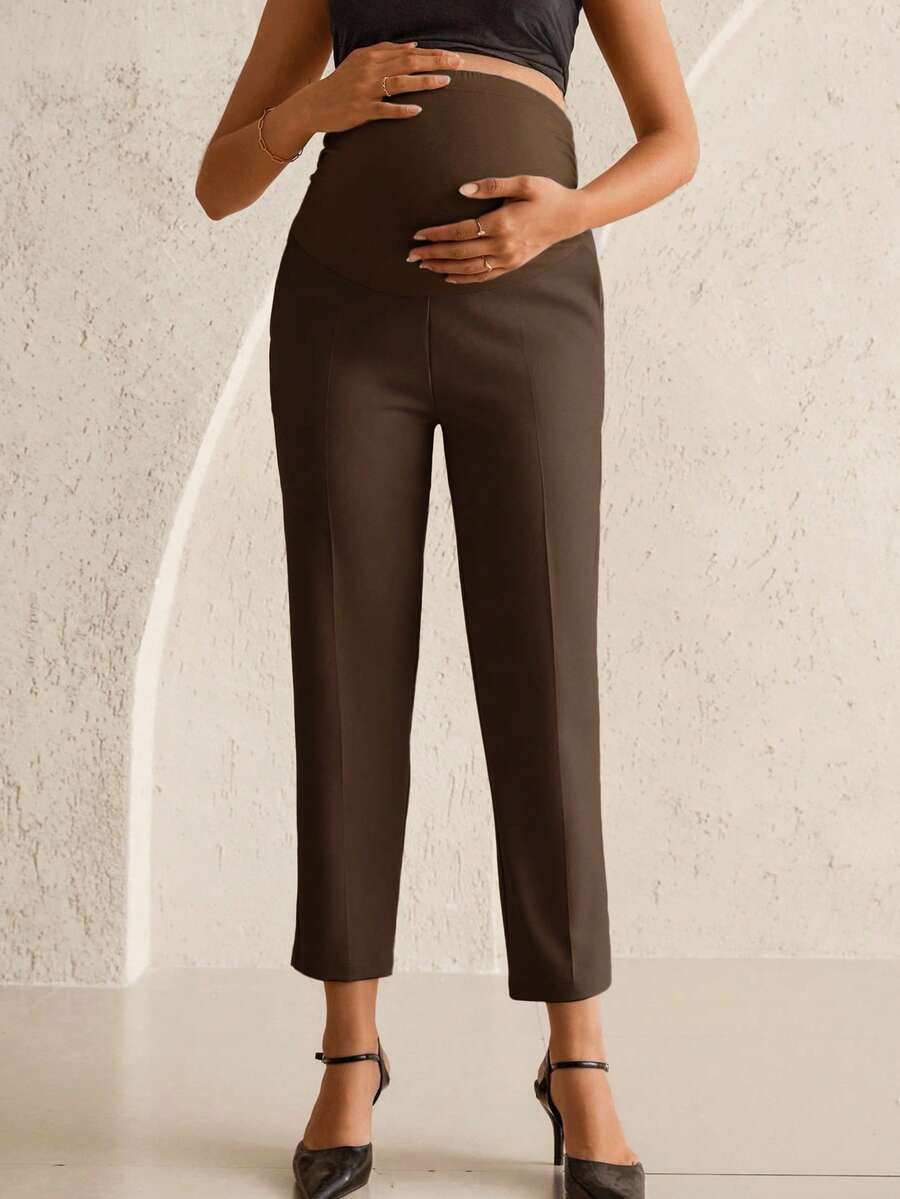Maternity Tailored Office Pants - Adjustable Waist, Belly Support, Cropped, Black