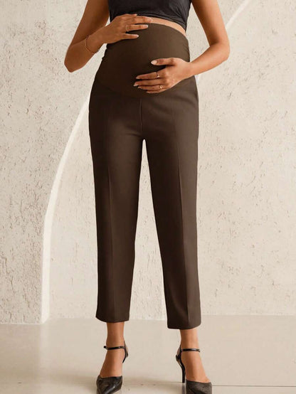 Maternity Tailored Office Pants - Adjustable Waist, Belly Support, Cropped, Black