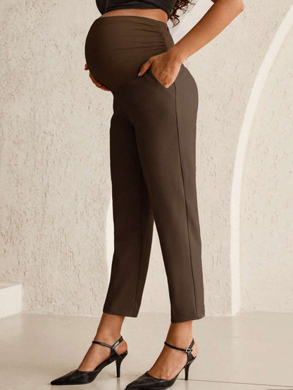 Maternity Tailored Office Pants - Adjustable Waist, Belly Support, Cropped, Black