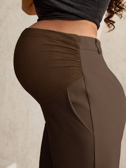 Maternity Tailored Office Pants - Adjustable Waist, Belly Support, Cropped, Black