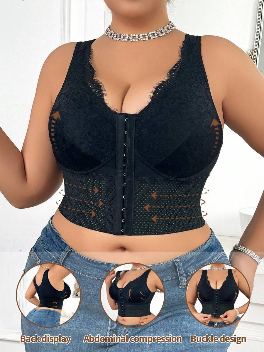 Women's Plus Size Lace Patchwork Shaping Camisole - Sexy Solid Color Body Shaper
