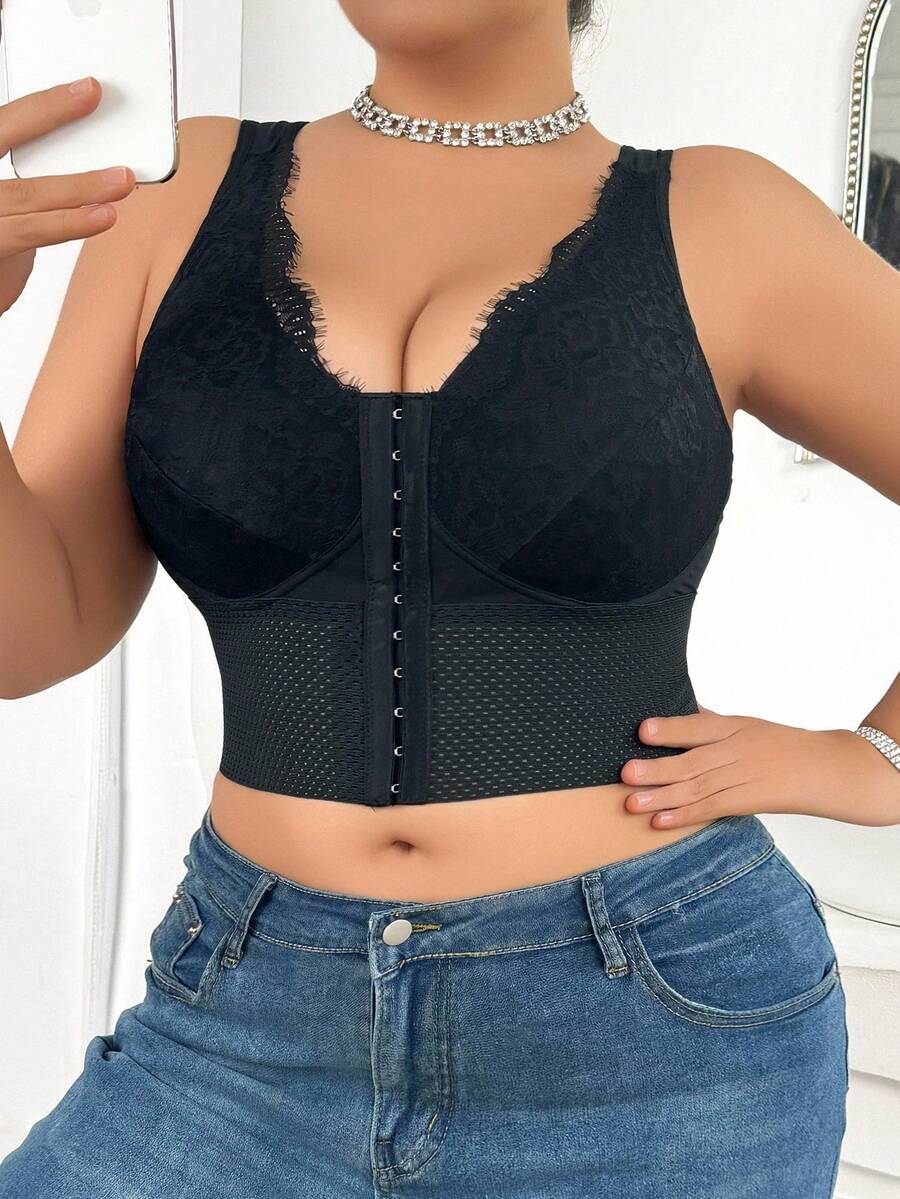 Women's Plus Size Lace Patchwork Shaping Camisole - Sexy Solid Color Body Shaper